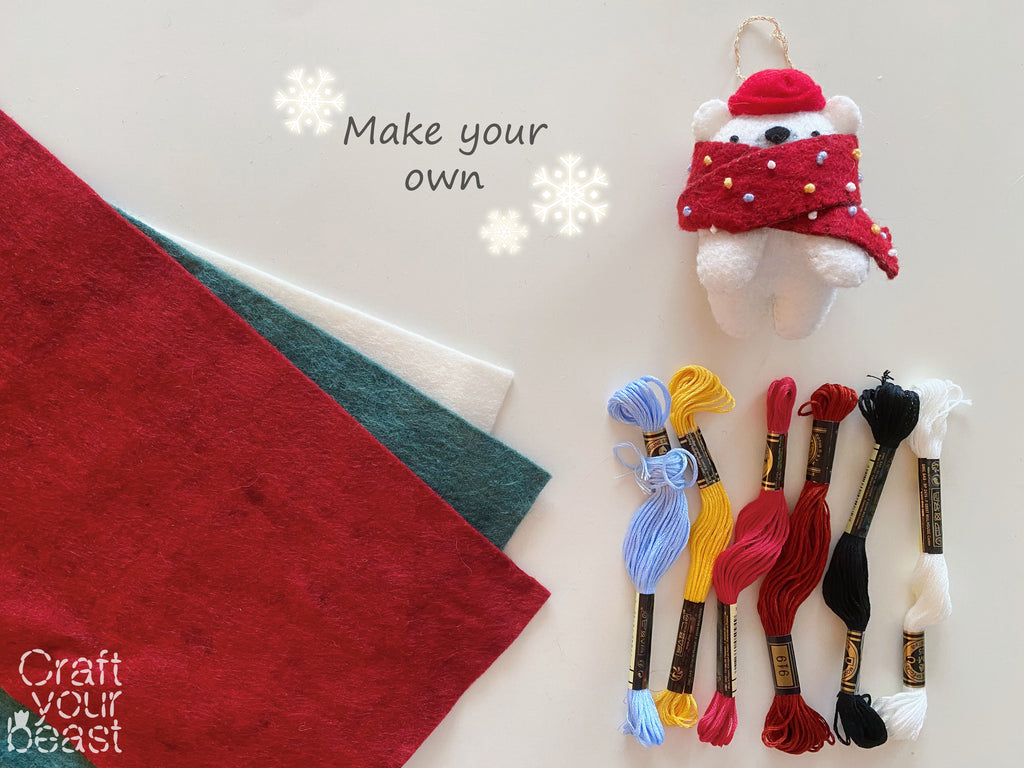 Patron de couture peluche ours de noël - Patron PDF à coudre en feutrine