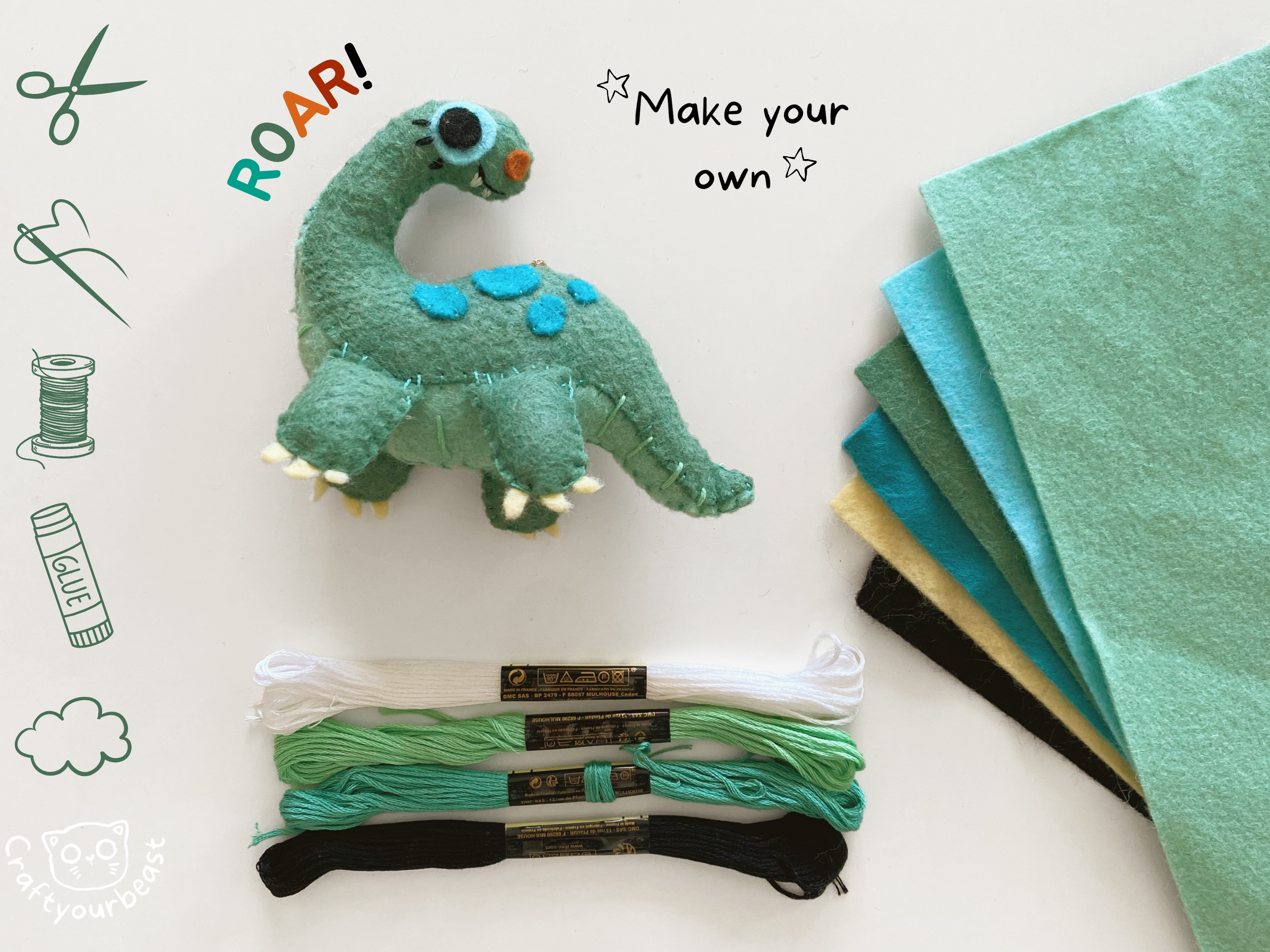 Patron Couture Peluche Dinosaure Diplodocus