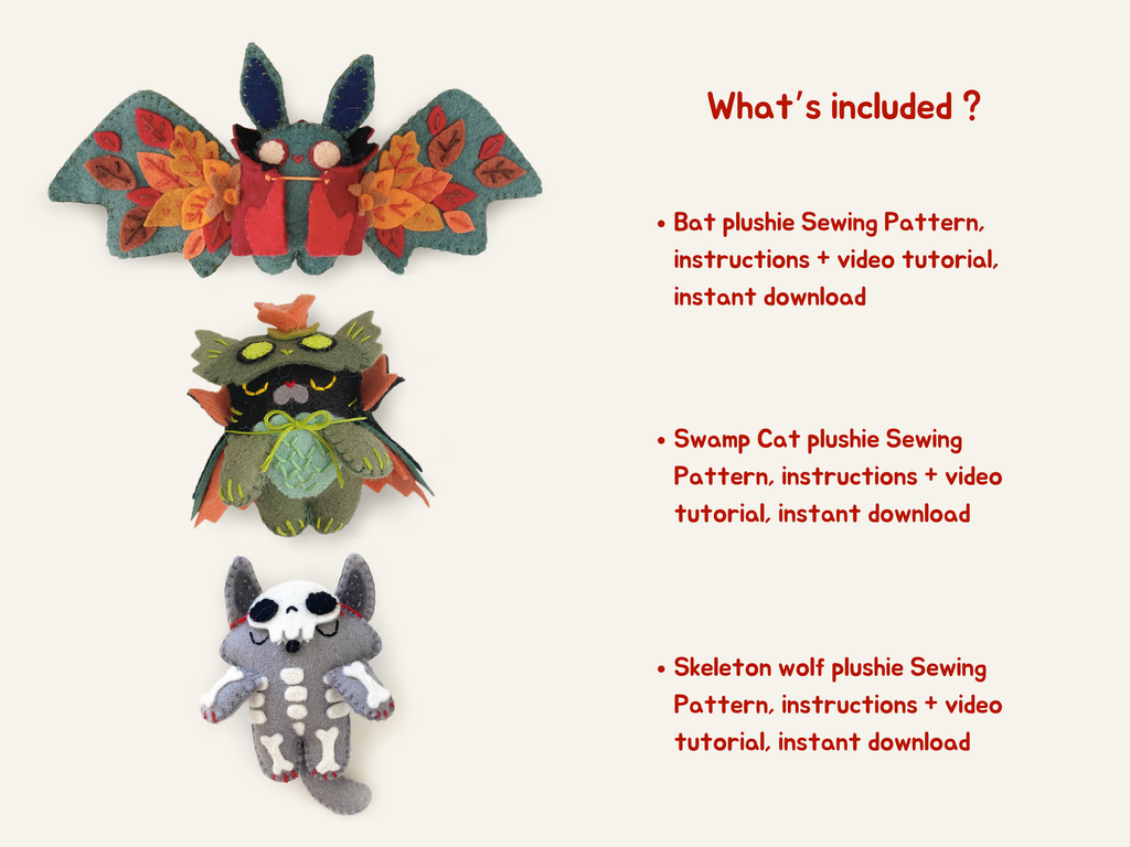 Lot de 3 Patrons de Couture Peluches Halloween