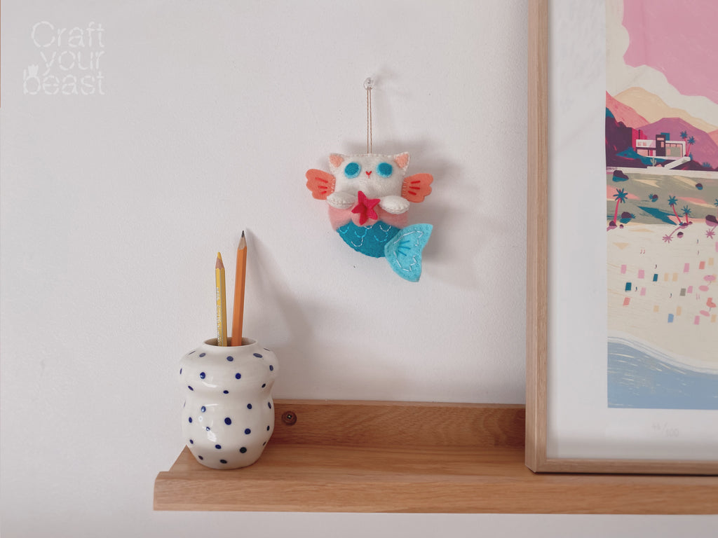 Kit de couture chaton sirène bleu