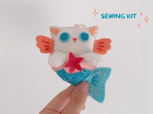 Kit de couture chaton sirène bleu