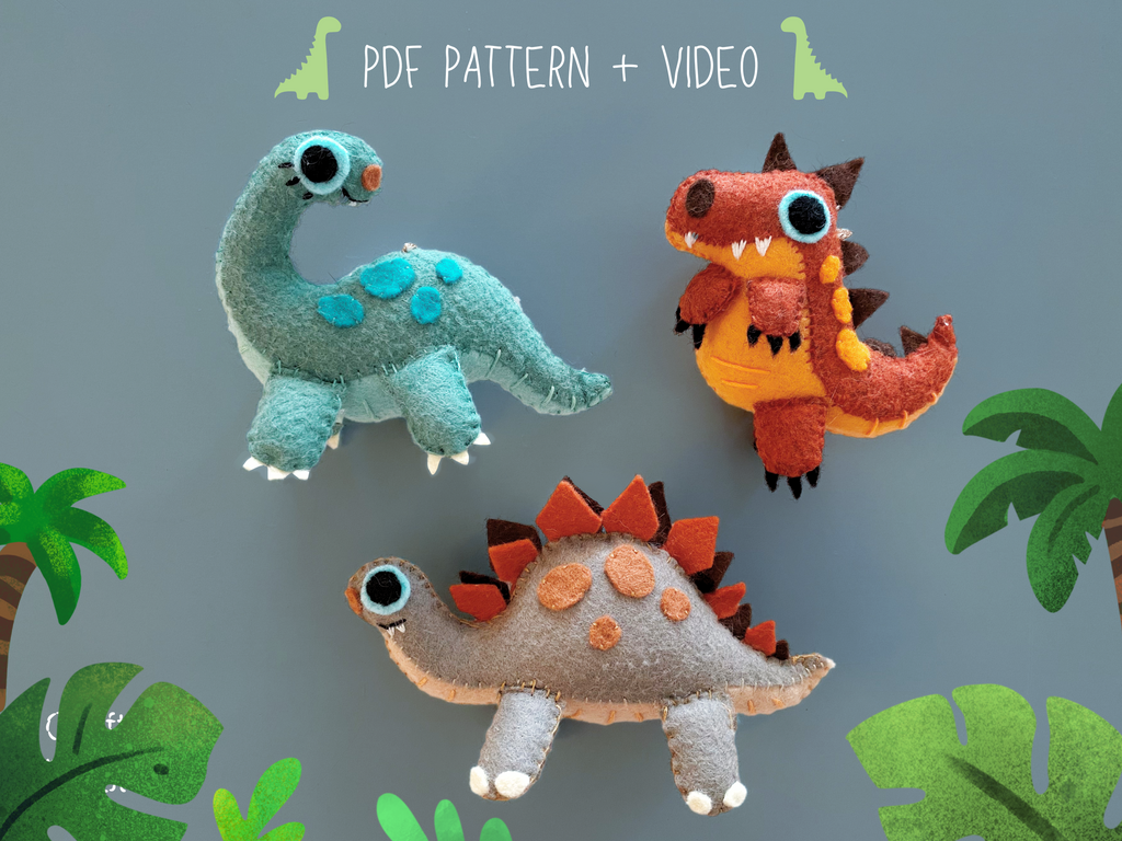 Lot de 3 patrons de couture peluches dinosaures